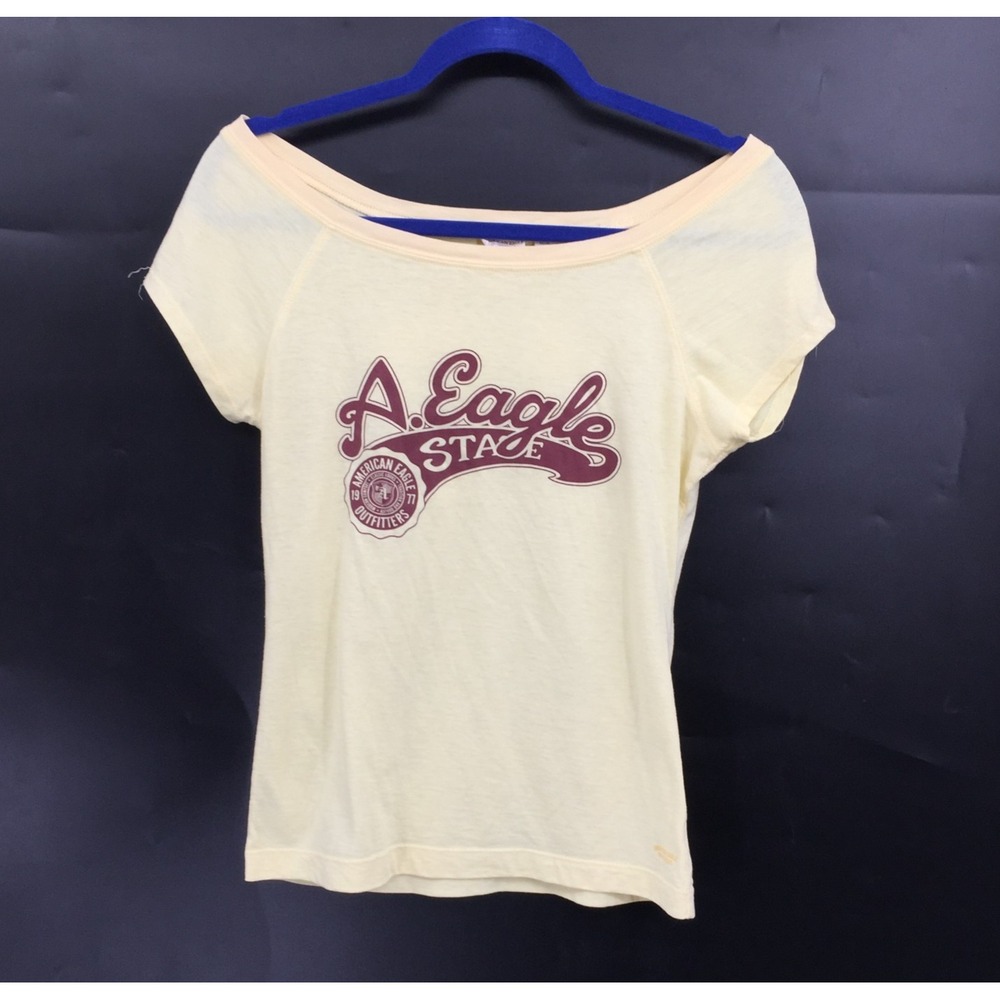 vintage y2k 2010s American Eagle state Yellow off shoulder fitted baby tee M
